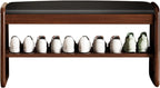 Wooden Shoe Storage Bench with Padded Top Cushion, Two-Tier Wooden Shoe Rack, Suitable for Bedrooms and Living Rooms, Black Walnut(39.4'')