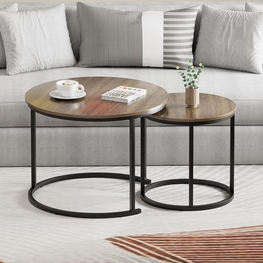 Garden 4 you Nesting Coffee Table, 23.6" Round Coffee Table Set of 2, Wo...
