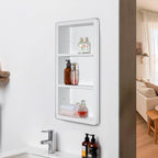 Recessed Medicine Cabinet No Mirror - 14x24 Bathroom Storage Wall Cabinet with 2 Shelves, 304 Stainless Steel Shower Niche, Matte White Waterproof for Bathroom, Toilet, Vanity