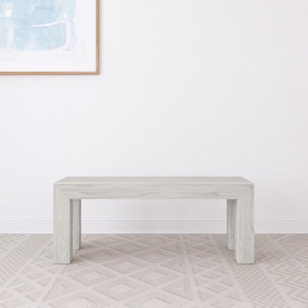 Plank+Beam Modern Dining Bench, 49 Inch, White Sand Wirebrush | Non-Toxic Fin...