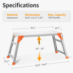 SHANTRA Multifunctional & Adjustable Work Platform with 330 lbs Capacity, 24 to 35 inches Step Ladder, Aluminum Folding Scaffolding Ladder, Heavy Duty Portable Work Bench Stool with Non-Slip Feet