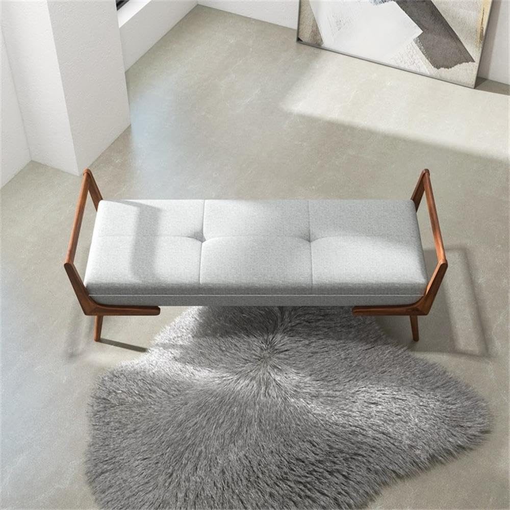 Pemberly Row Mid Century Modern Rectangular Upholstered Bench, Gray Fabric Se...
