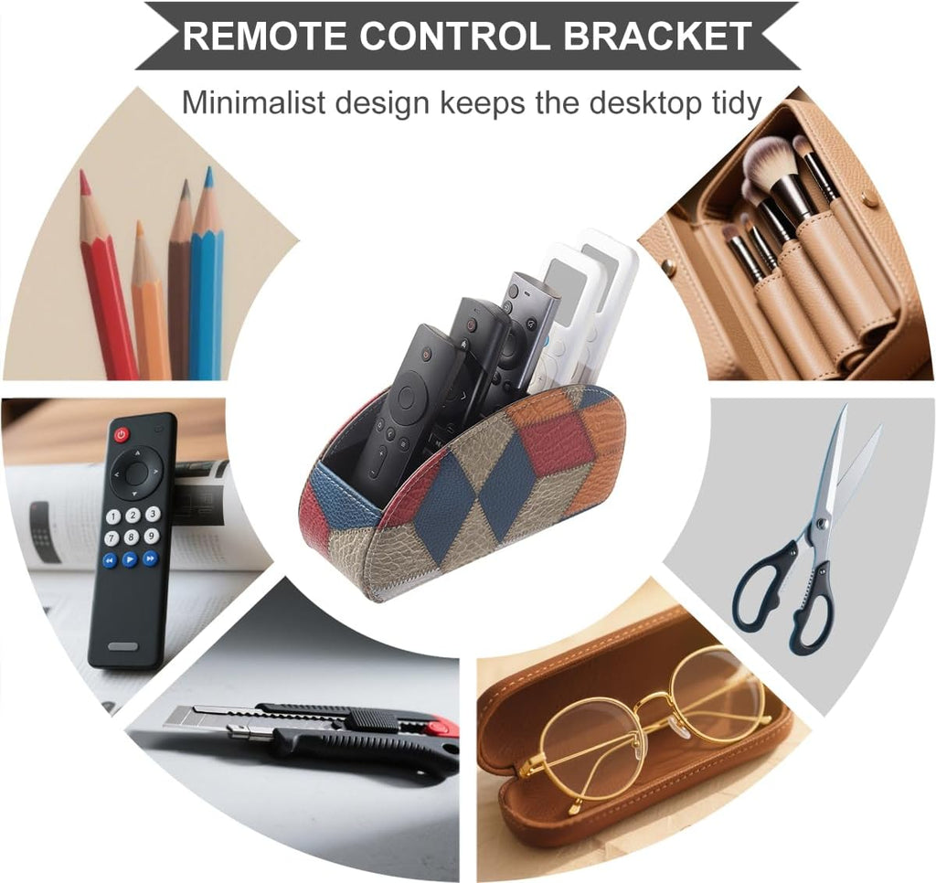 Remote Control Holder with 5 Compartments, PU Leather Remote Holder Compatible with Fire TV Remotes, Media Player Remotes, Heater Controllers, and Air Conditioner Remote Controls(Lattice Pattern)