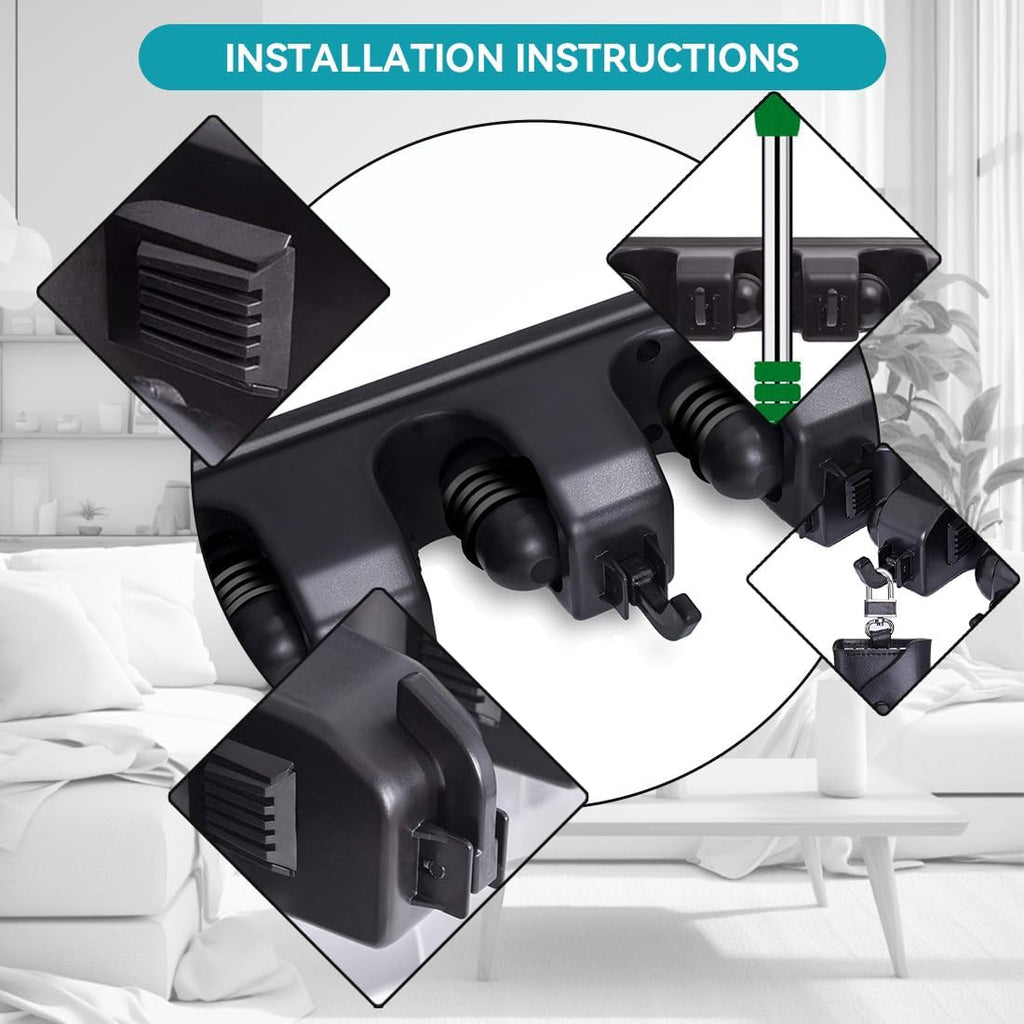 Broom Holder Wall Mount, 2 Packs Heavy Duty Cleaning Supplies Organizer, Garden Tool & Utility Closet with Hook, Mop & Broom Hook Wall Mounted for Bathroom, Garage, Kitchen, Laundry (Gray-2pcs)