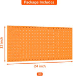 TORACK 3 PCS Metal Pegboard Panels(12x24 inch) for Wall Garage Tools Storage Pegboard for Workbench, Modular Peg Board Tool Organizer Board Kit(Pack of 3, Orange)