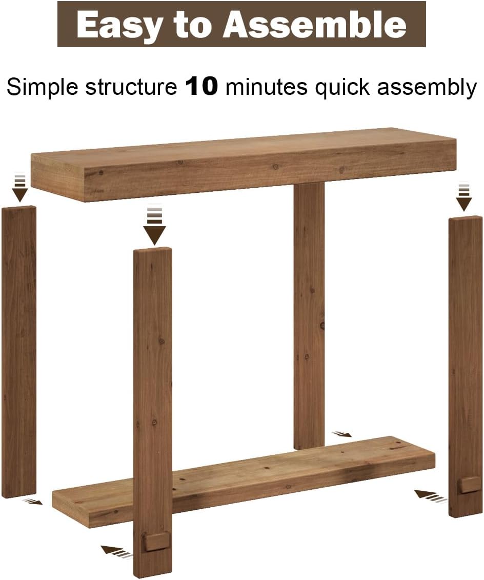 42.5" Solid Wood Console Table, Small Farmhouse Entryway Table | with St...