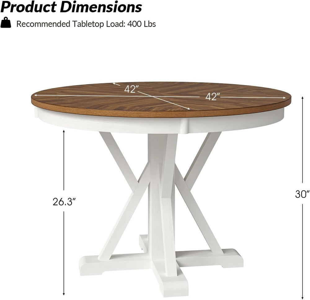 HULALA HOME Round Dining Table for 4, 42" Rustic Farmhouse Pedestal Tabl...