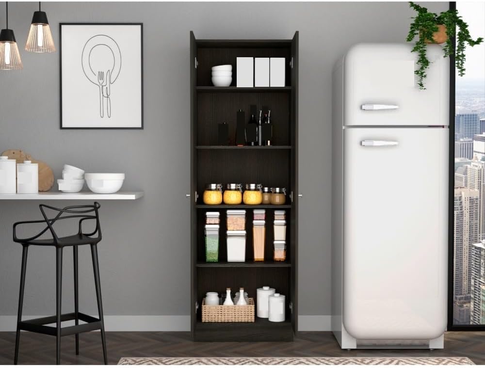 Farmhouse Multistorage Cabinet, Storage Cabinet with Two Doors, Five Internal...