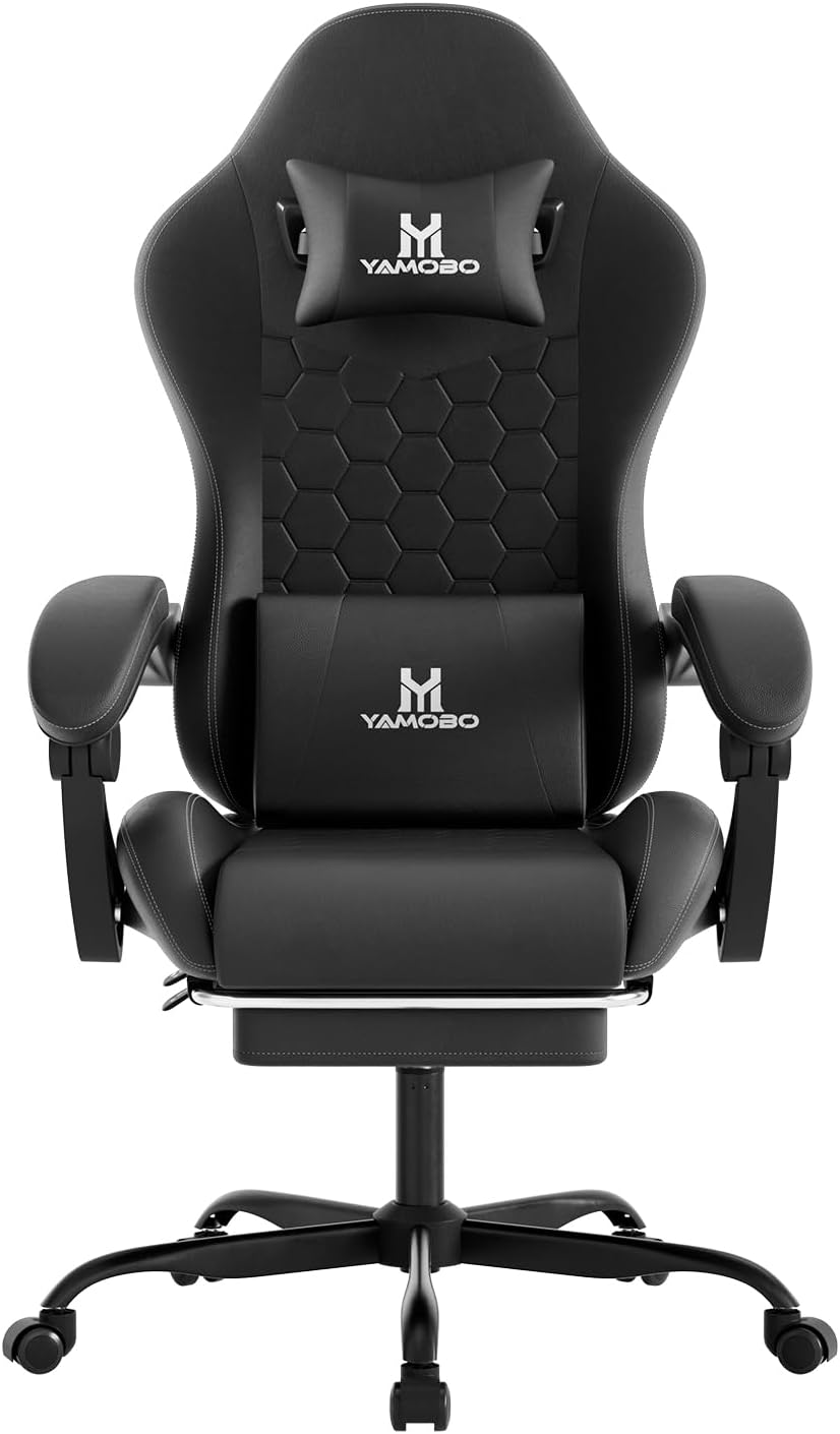 Gaming Chair, Computer Office Chair with Footrest, Adjustable Height & Ba...