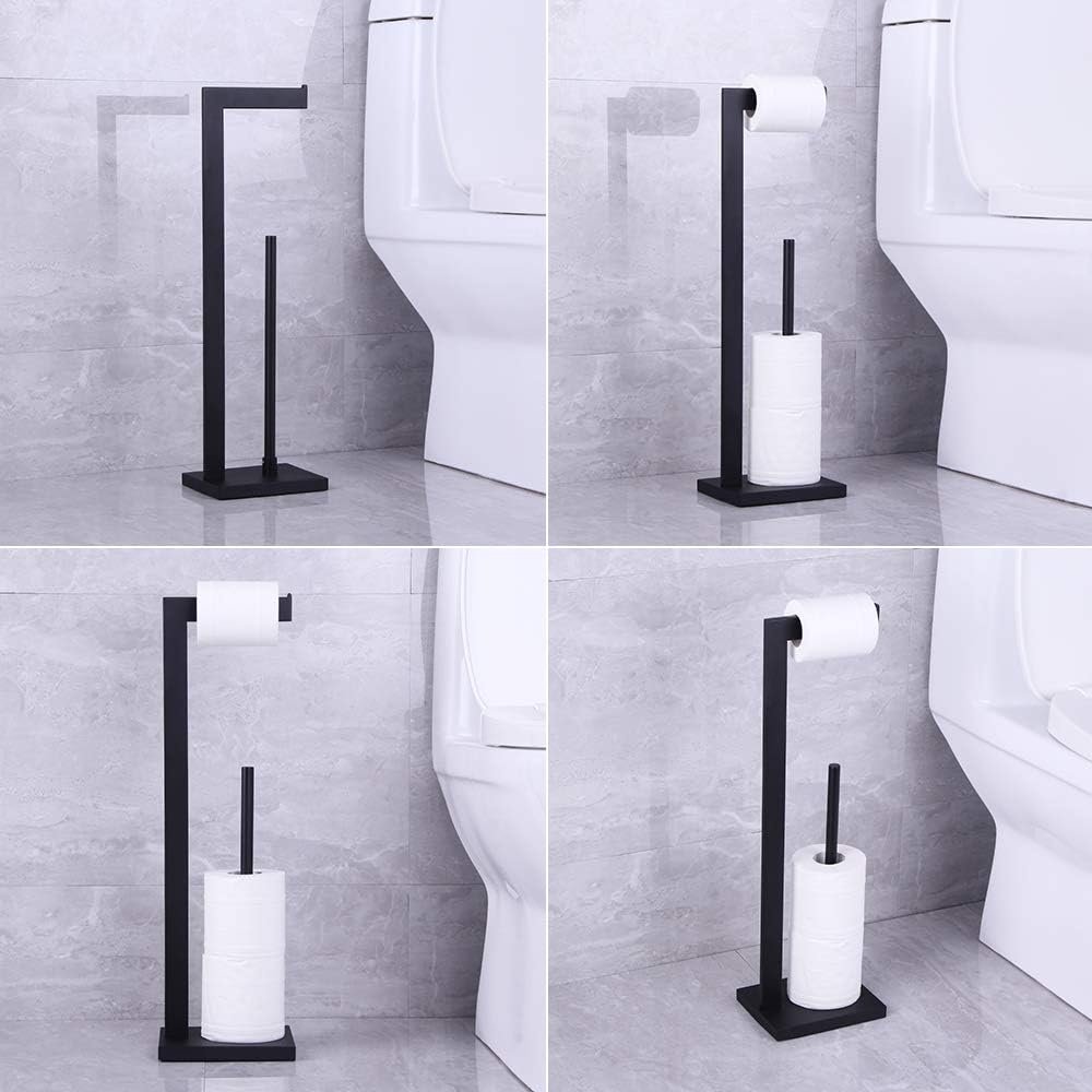 Matte Black Toilet Paper Holder Stand Toilet Paper Roll Holder with Shelf Reserve Free Standing Portable Tissue Storage Organization
