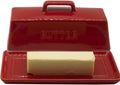 Ceramic Butter Dish With Lid for Countertop, Covered Butter Holder With Lid, Red Butter Container, Butter Tray With Handle