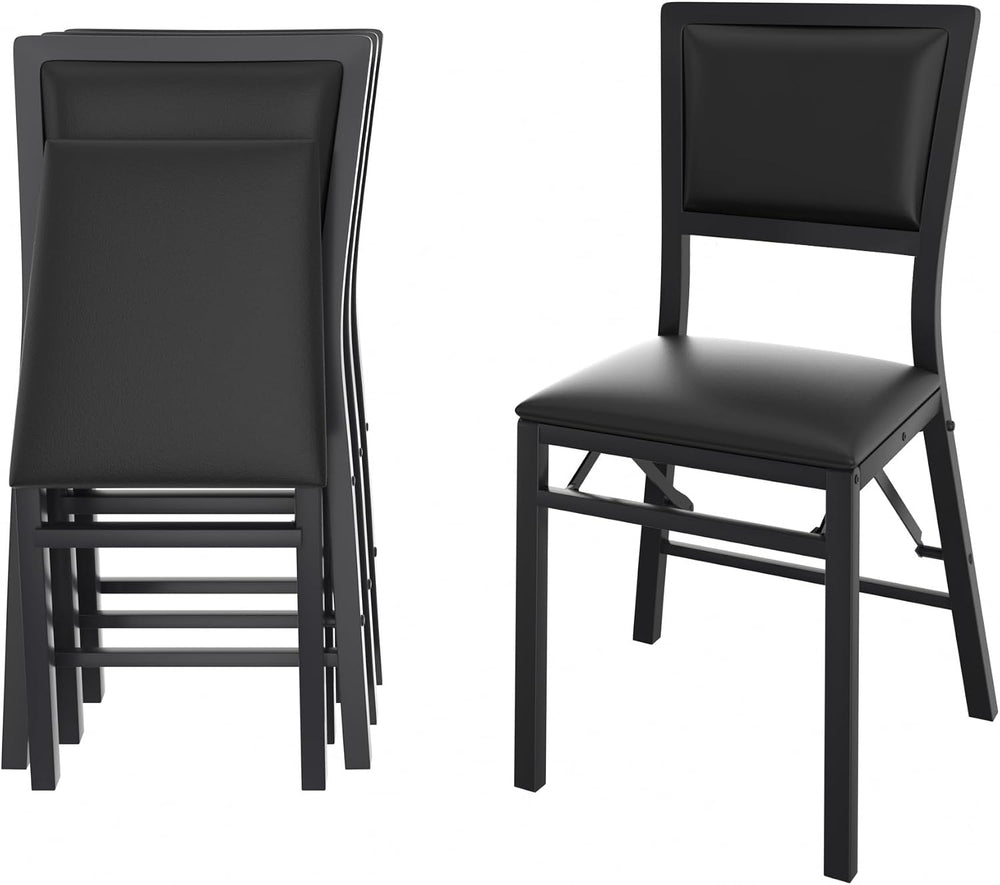VECELO Folding Dining Chairs Set of 4, Metal Padded Foldable Seating with Com...