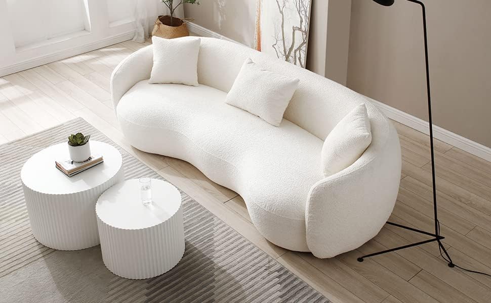 42.52'' White Round Nesting Coffee Table Set of 2 Modern Drum Side En...
