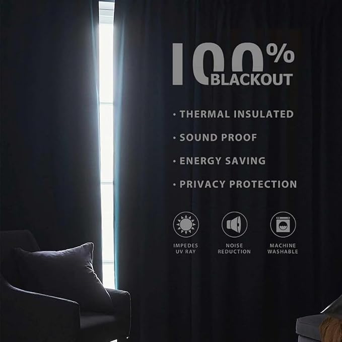 Joydeco 100% Total Blackout Curtains Custom Size for Bedroom Living Room Darkening Long Textured Drapes Thermal Insulated Back & Tab Rod Pocket 1 Panel(Light Beige,Custom Size)