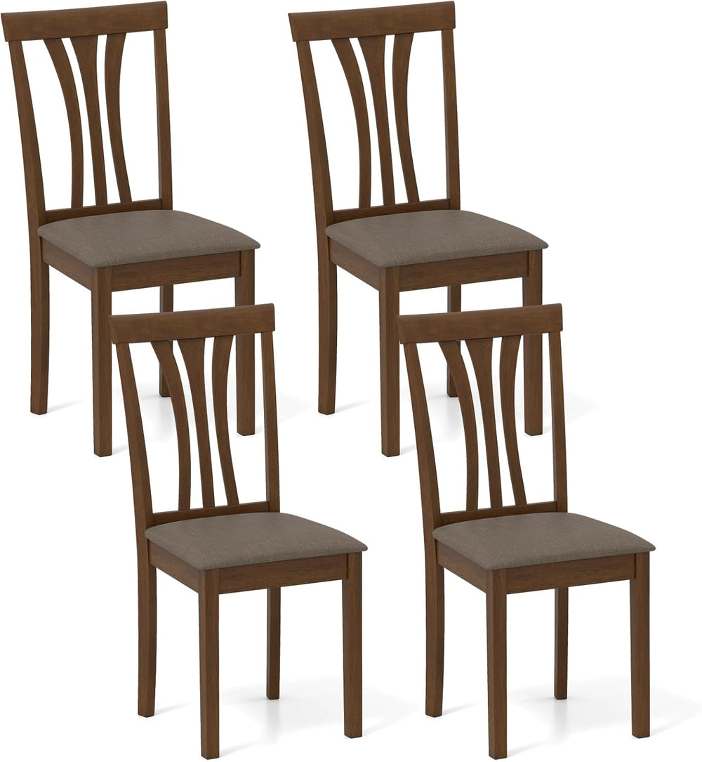 Giantex Wooden Dining Chairs Set of 4, Linen Fabric Upholstered Kitchen Armle...