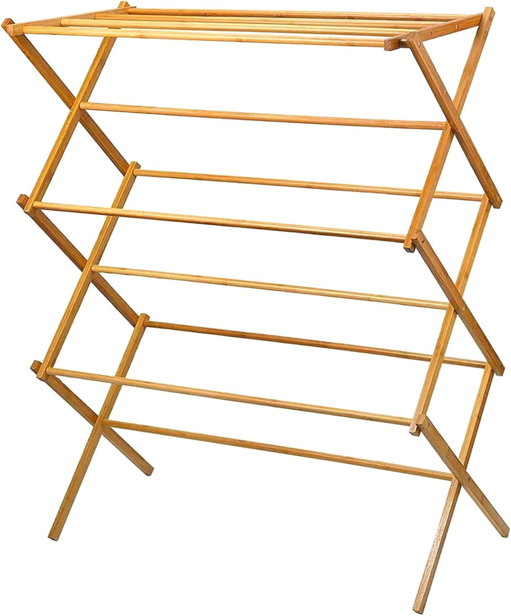HOME IT Wooden Clothes Drying Rack for Laundry - Collapsible Folding Bamboo L...