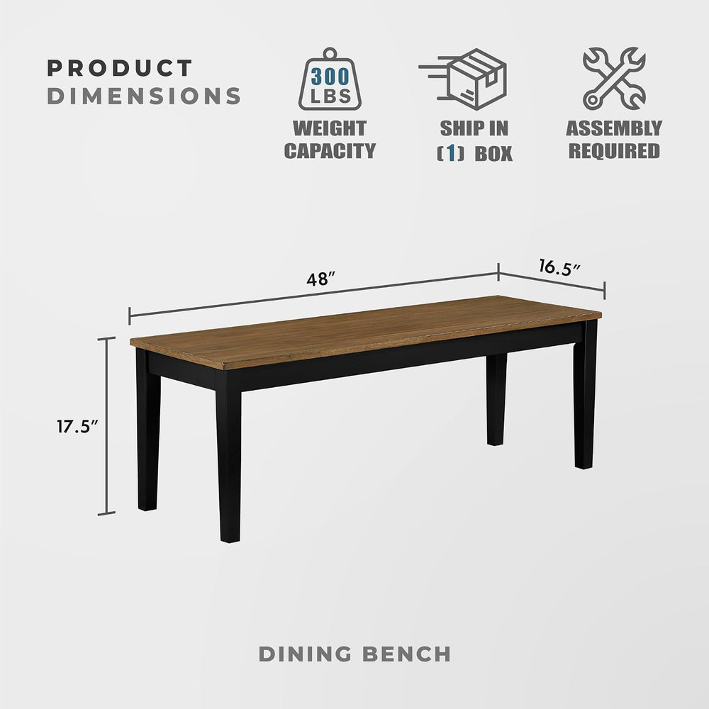 Lexicon 48" W Brown Black Dining Bench for Table - Solid Wood Frame Entr...
