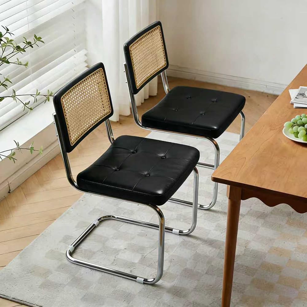 Rattan Dining Chairs Set of 2, Modern Dining Room Chairs with Solid Wood for ...