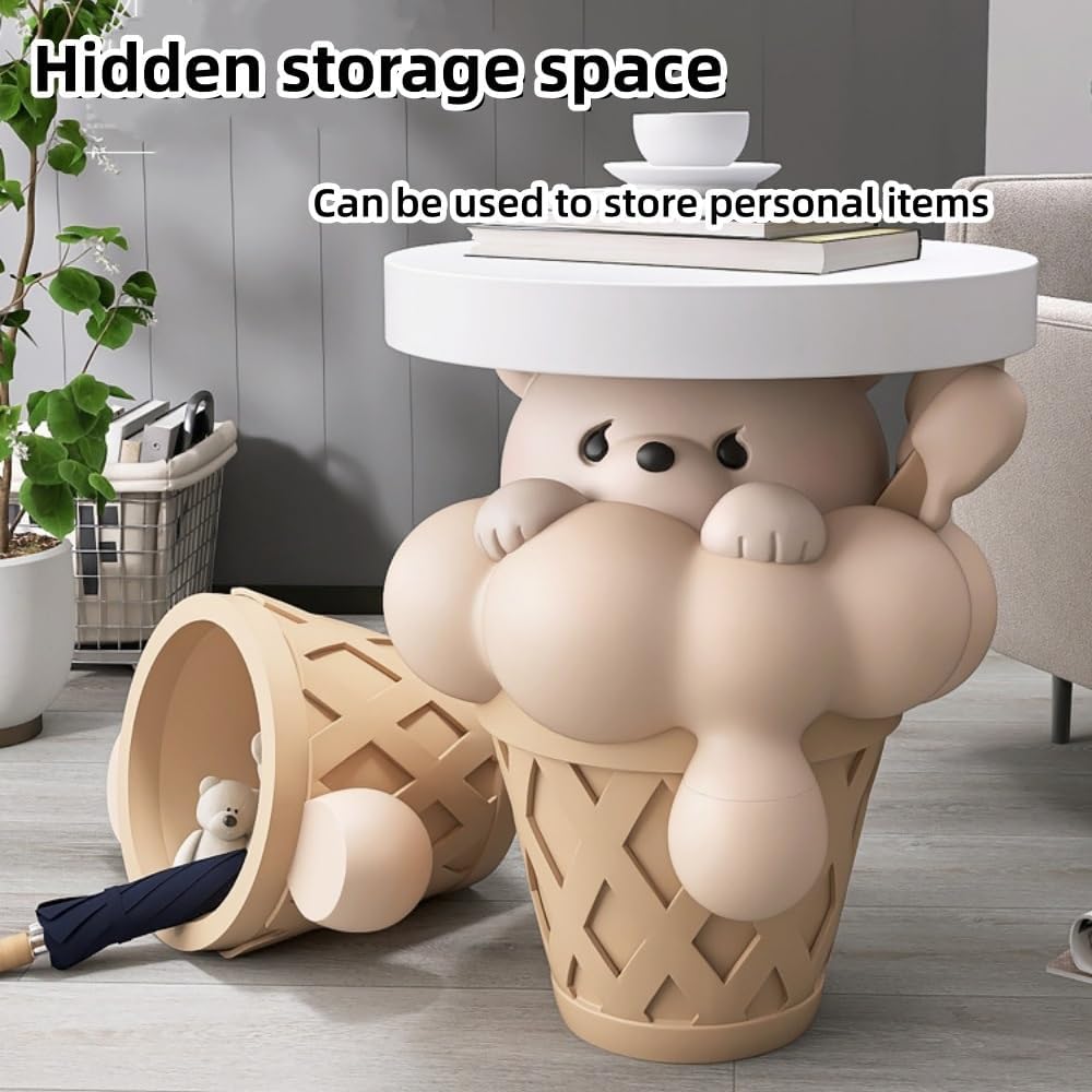 Resin Side Table with Hidden Storage, Creative Bear Accent Tables for Small S...