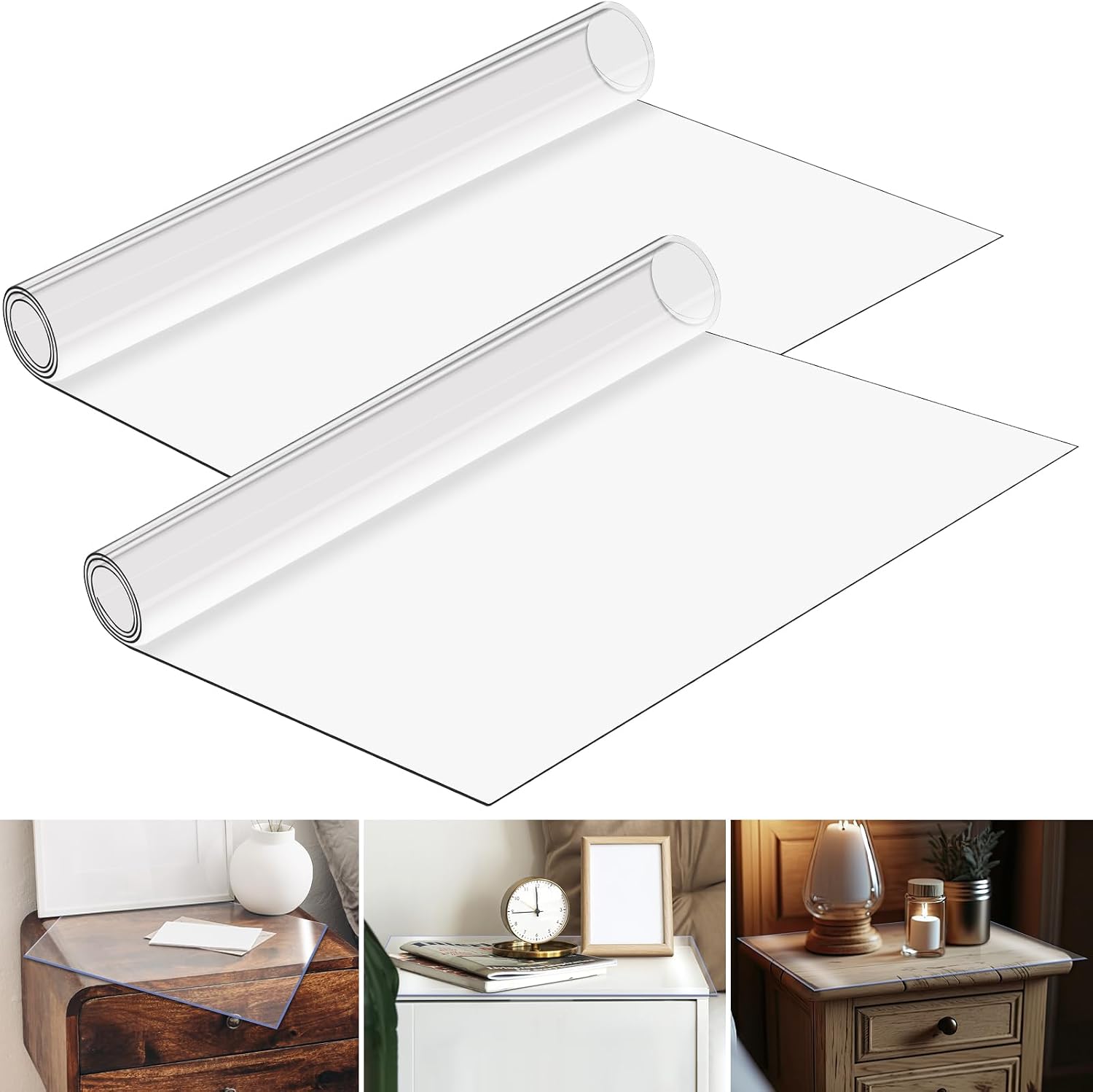 Nightstand Protector, Clear Plastic Table Cover Protector 15.8 x 23.6 Inch, 1.5mm Thick Rectangle PVC Coffee ＆Dresser Table Cover Mat, Can Be Trimmed to Fit Irregular Occasion(2 Pieces,Smooth)