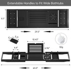 Bamboo Bathtub Tray for Luxury Bathroom, Expandable Premium Bath Tray w/Soap Towel Book Holder, Adjustable Bath Accessories for Tub,Extendable Tub Tray with Wine Glass Cup Organizer 29.5"-43.3" Black