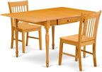 East West Furniture MZNO3-OAK-W 3 Piece Kitchen Table Set for Small Spaces Contains a Rectangle Dining Room Table with Dropleaf and 2 Solid Wood Seat Chairs, 36x54 Inch, Oak