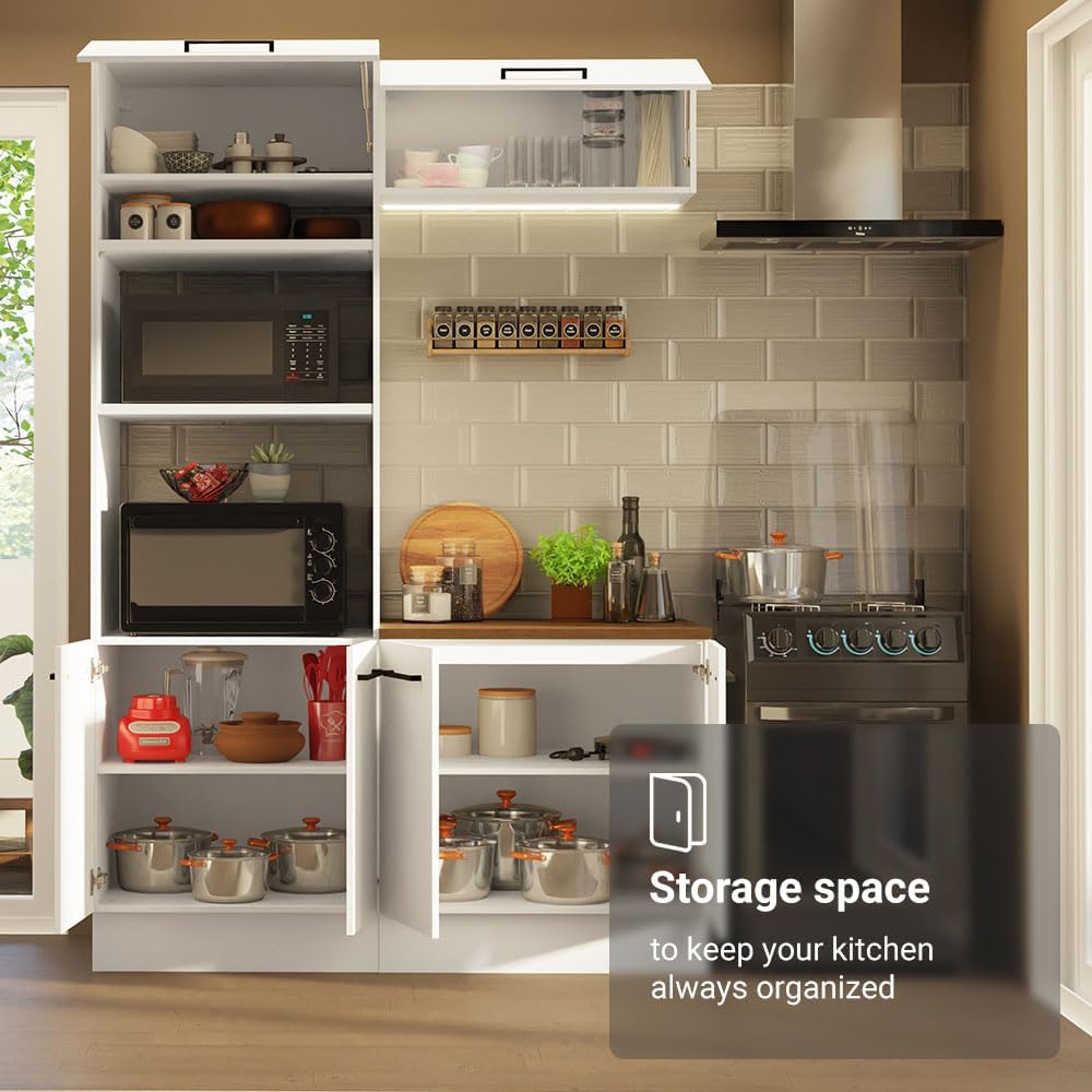 Madesa Hazel 3-Piece Kitchen Storage Set with 3 Doors 3 Open Shelves Pantry C...