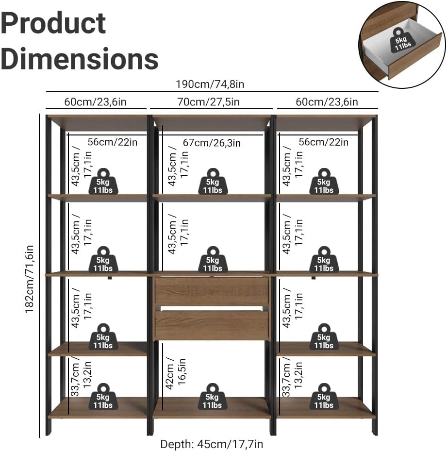 Madesa Kitchen Pantry Storage Rack with 2 Drawers and Open Shelves 74" L...