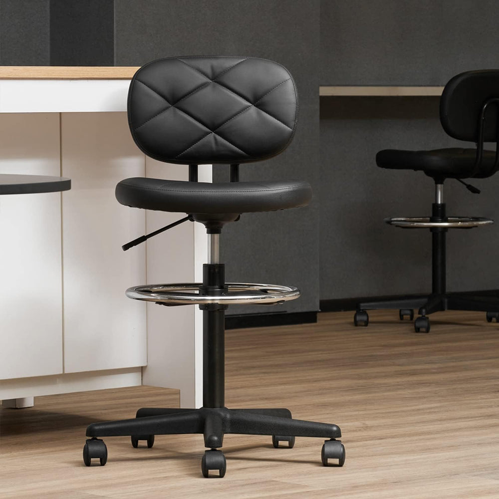 KLASIKA PU Leather Rolling Stools with Foot Rest and Back Support, Adjustable...