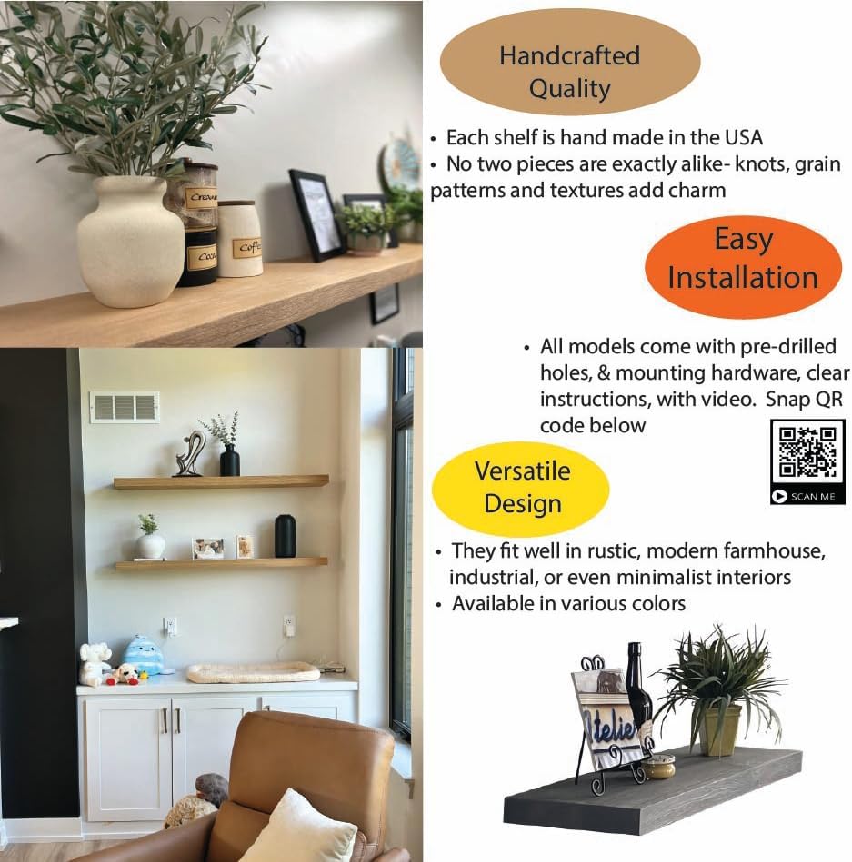 joelsantiques - 36 Inch Wooden Floating Shelves for Wall - 36x8x2 in - Made of Natural Wood - Heavy Duty Rustic Wall Shelves for Bedroom - Perfect for Living Room, Kitchen - Beige