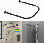 U Shower Curtain Rod Adjustable Stainless Steel U Shaped Rack Drill Free Install for Bathroom, Bathtub, Clothing Store (Black U Shaped, Length on both sides:31.5"-47",Middle width:34.7"-43")