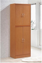 HomeStock 4 Door Kitchen Pantry - Large Storage Cabinet - Cherry Finish
