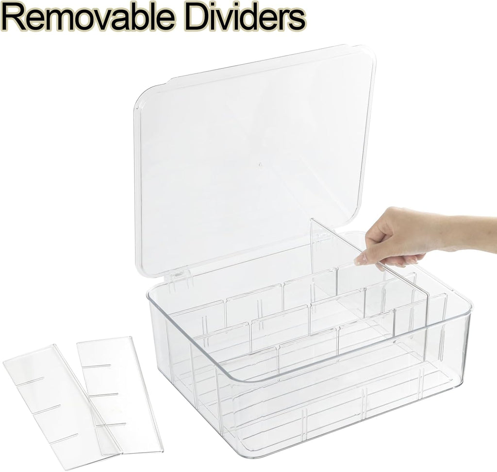 ZEXALOR Socks Underwear Drawer Organzier Dividers, 16 Compartment Removable Divided Plastic Storage Bin with Lid, Storage Organizer for Scarves Ties Bras, Clear Dresser Drawer Organizers
