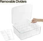 ZEXALOR Socks Underwear Drawer Organzier Dividers, 16 Compartment Removable Divided Plastic Storage Bin with Lid, Storage Organizer for Scarves Ties Bras, Clear Dresser Drawer Organizers