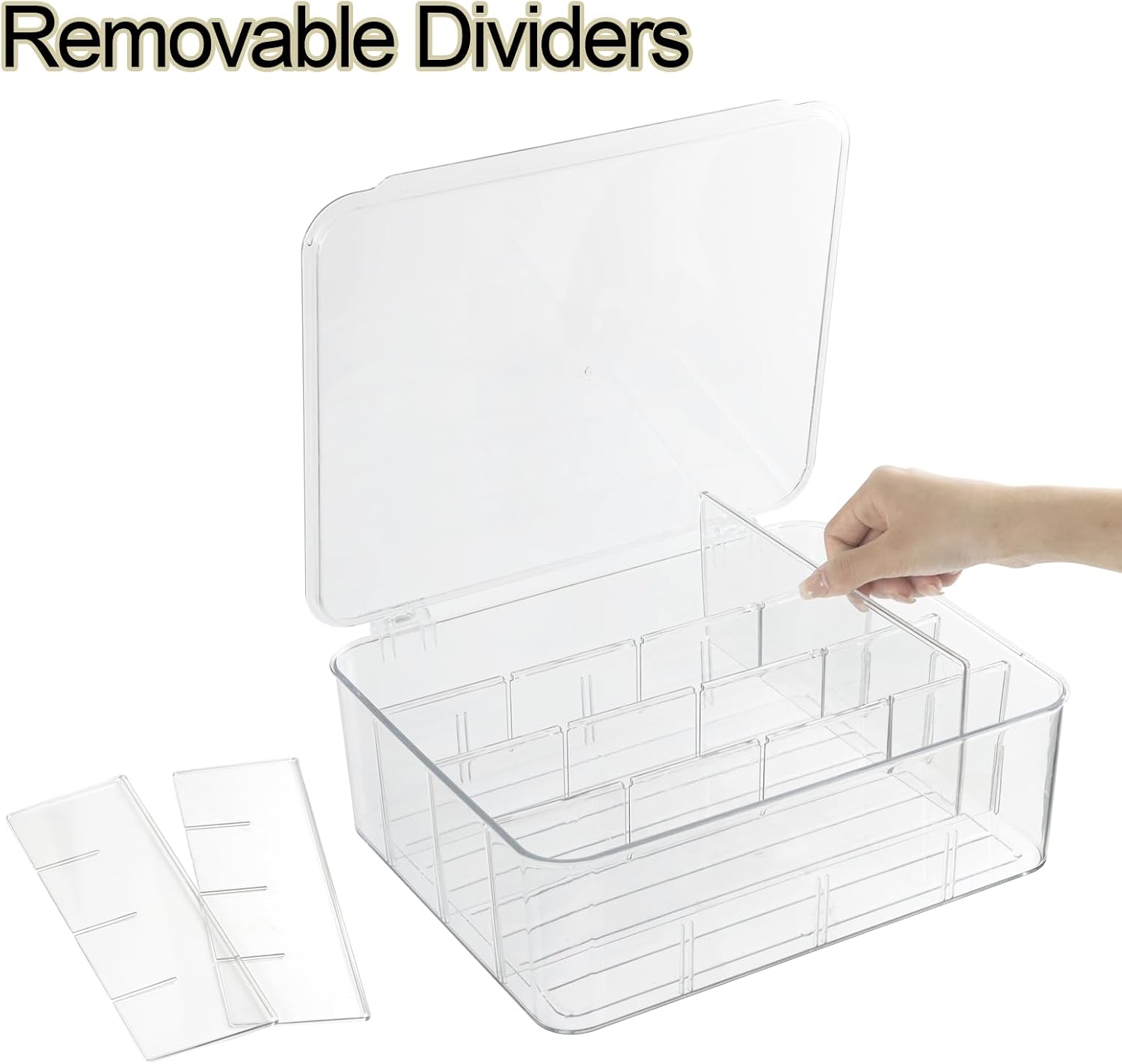 ZEXALOR Socks Underwear Drawer Organzier Dividers, 16 Compartment Removable Divided Plastic Storage Bin with Lid, Storage Organizer for Scarves Ties Bras, Clear Dresser Drawer Organizers