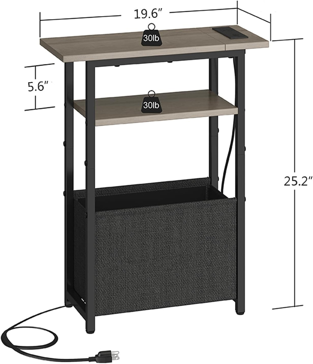 sthmec Narrow Side Table with Charging Station Set of 2, Small End Table for ...