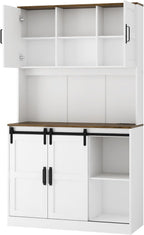 74 Inch Tall Freestanding Pantry Storage Cabinet Cupboard Unit, Six Doors, Dual Drawers, Triple Shelves, Integrated Power Outlets USB Charging, Versatile Wardrobe Hutch Organizer Furniture (White B)