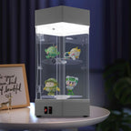 2-Tier Electric Rotating Jewelry Display Case with LED Lights - Acrylic Hexagonal Showcase with Lockable Door - for Watches, Cosmetics & Collectibles