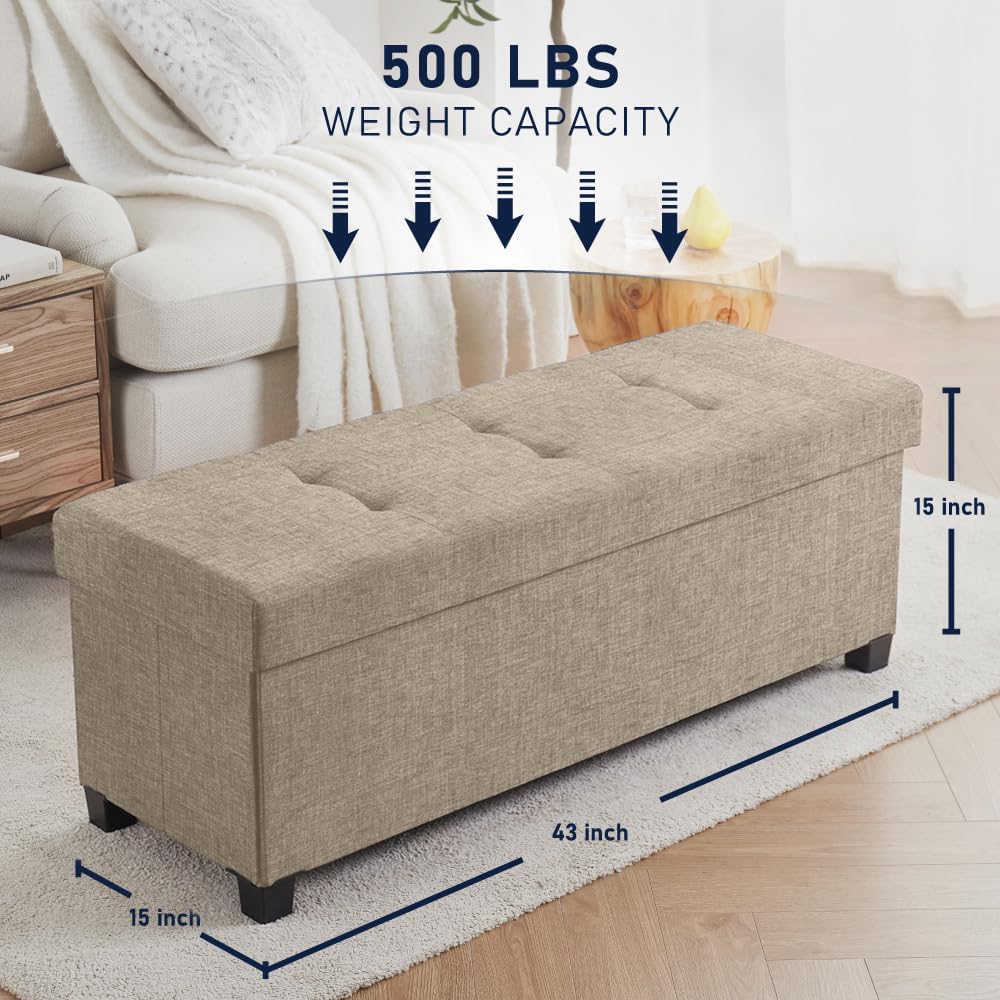 Ornavo Home 43 Inch Storage Ottoman, Large Storage Bench, Ottoman with Storag...