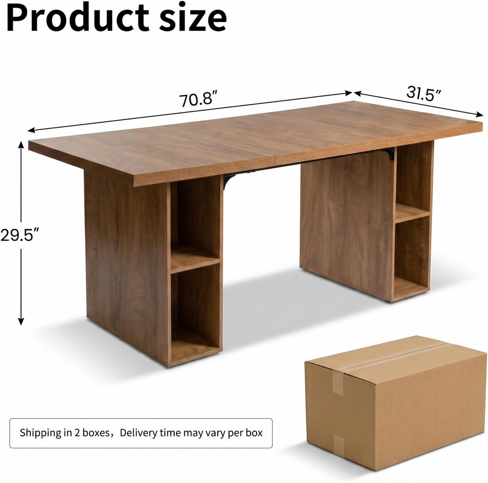HIPIHOM 70.8'' Large Wooden Dining Table with 6 Open Storage Shelves,...