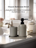 INGOFIN 3 Pcs Ceramic Bathroom Accessory Set - Liquid Soap Dispenser, Toothbrush Holder & Tray, Bathroom Counter Set, Countertop Essentials for Home, Guest Bathroom, or Office Use, Grey