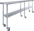 AmGood Stainless Steel Work Table with Casters | Heavy Duty Metal Utility Table On Wheels | Kitchen Island Cart (96" Long x 18" Deep)