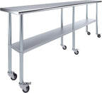 AmGood Stainless Steel Work Table with Casters | Heavy Duty Metal Utility Table On Wheels | Kitchen Island Cart (96" Long x 18" Deep)
