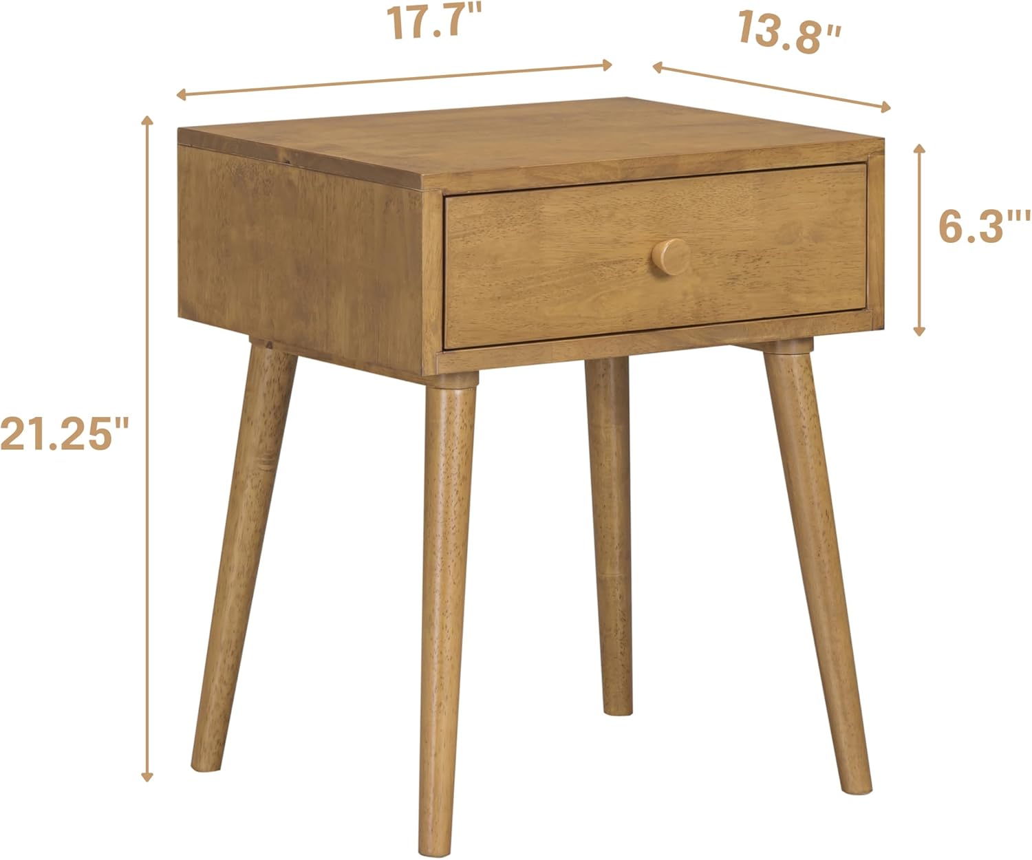 NTC Lux Solid Wood Nightstand, Mid Century Modern Side Table Bedroom, Bedside Furniture, Night Stand, End Table, Easy Assembly - Teak Look
