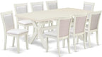 East West Furniture X027MZ001-9 9 Piece Modern Dining Table Set Includes a Rectangle Wooden Table with X-Legs and 8 Cream Linen Fabric Upholstered Chairs, 40x72 Inch, Multi-Color
