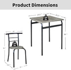 VECELO Dining Table Set for 2, 3-Piece Modern Dinette with Chairs for Small Space, Kitchen, Breakfast Nook, Rustic Grey