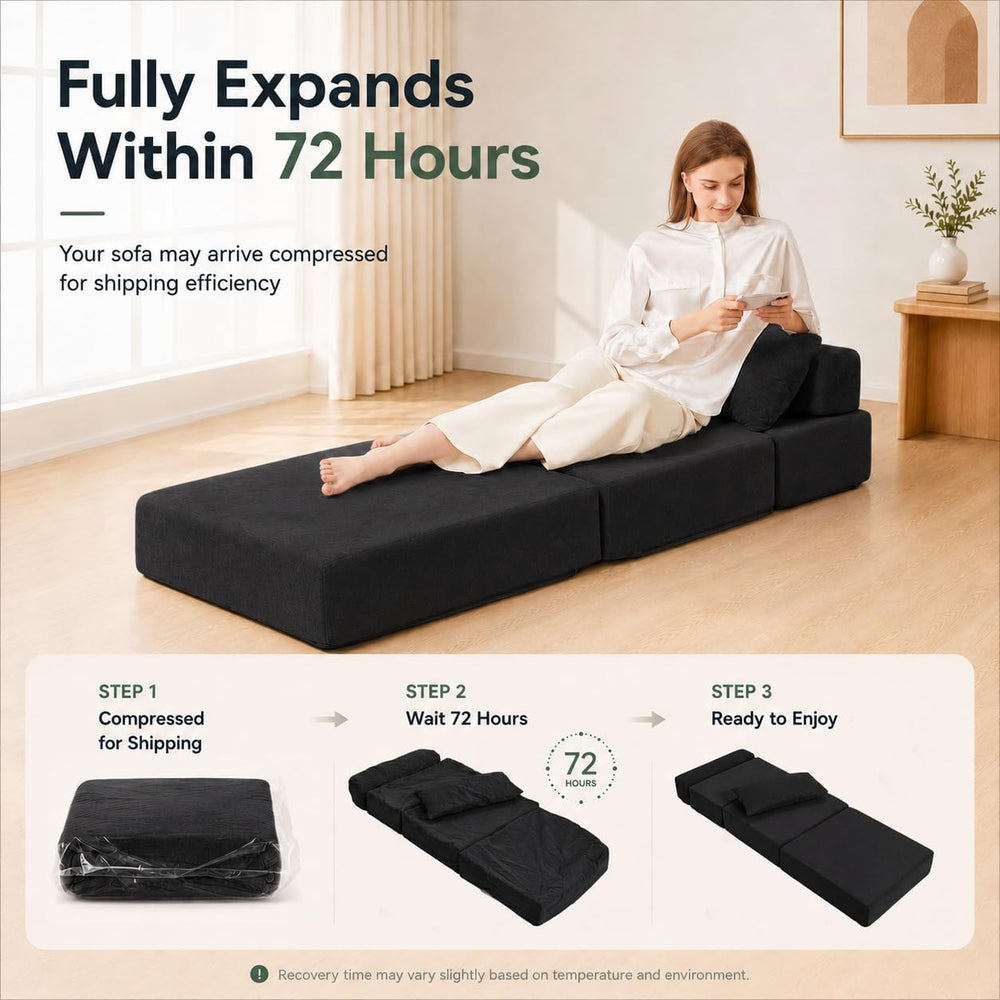 Folding Sofa Bed, Convertible Sleeper Chair, No Assembly, Black | Sofa Couch,...