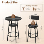 Zevemomo 3 Pieces Bar Table and Chairs Set Pub Table and Chairs for 2-Black | Bistro Table and Chairs Set of 2, Round Bar Table Set with 2 Thickened Cushion Stools & Backrest, Dining Table set for 2