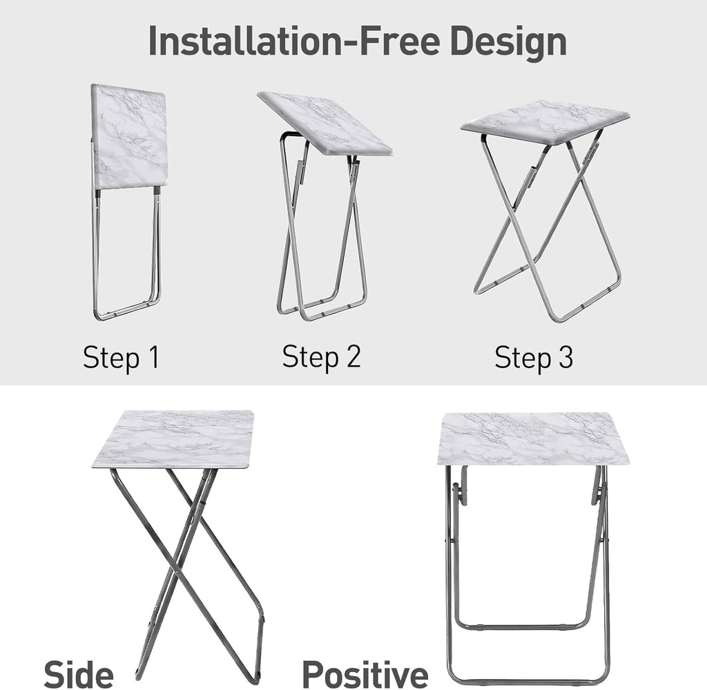 Tv Trays Folding Tv Table, Dinner Table for Eating with Sturdy Metal Frame, Small Foldable Snack Trays Table for Living Room, Couch,Sofa, Bed, No Assembly Required (White Marble)