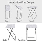 Tv Trays Folding Tv Table, Dinner Table for Eating with Sturdy Metal Frame, Small Foldable Snack Trays Table for Living Room, Couch,Sofa, Bed, No Assembly Required (White Marble)